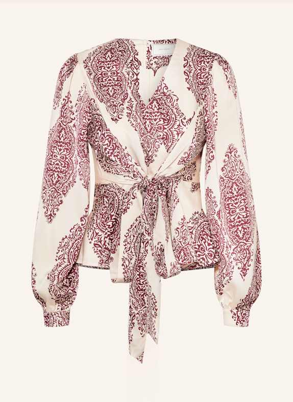 NEO NOIR Blusentop RISTA in Wickeloptik aus Satin DUNKELROT/ ECRU