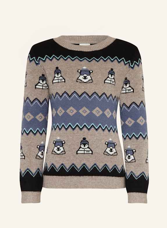 s.Oliver RED Frottee-Longsleeve BEIGE / BLAUGRAU / DUNKELBLAU