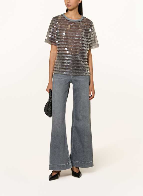 Rich & Royal T-shirt van mesh met pailletten BRUIN / GRIJS