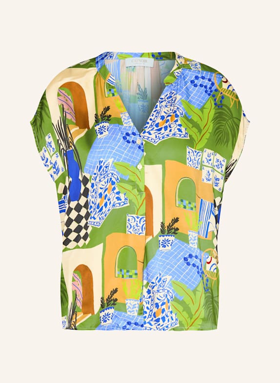 CATNOIR Blusenshirt aus Satin SCHWARZ / GRÜN / HELLORANGE