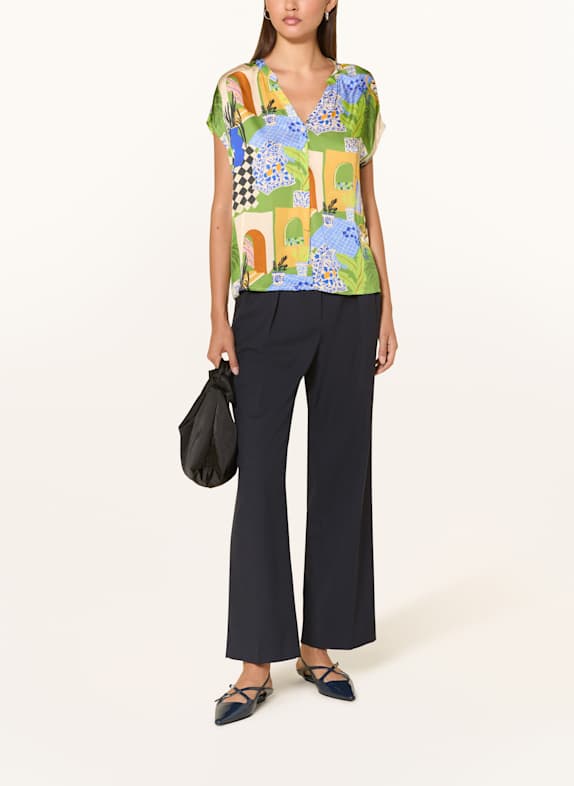 CATNOIR Blouse-shirt van satijn ZWART / GROEN / LICHTORANJE