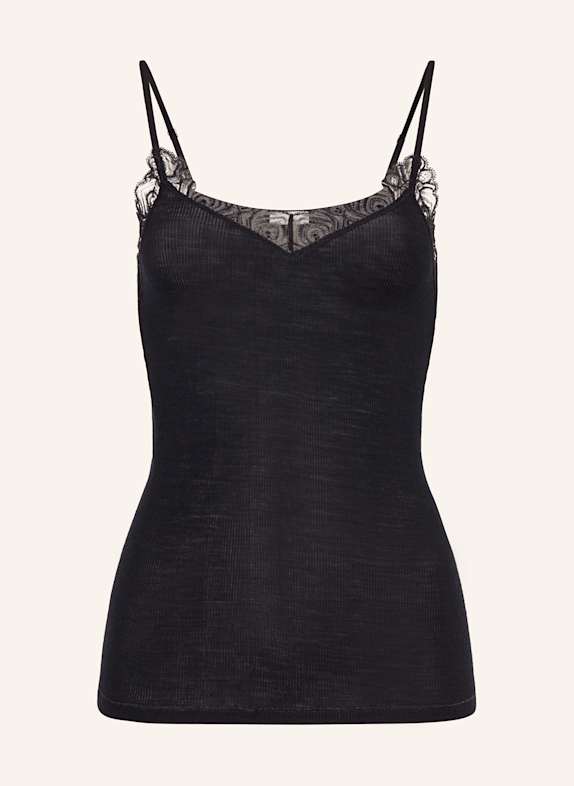 HANRO WOOLEN LACE top made originals merino wool with lace BLACK