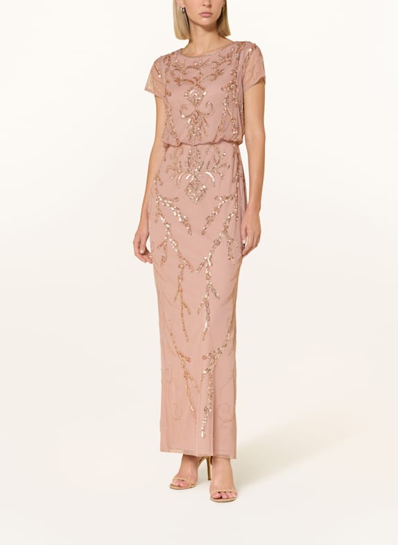 ADRIANNA PAPELL Sukienka wieczorowa wykończona cekinami i ozdobnymi perełkami BRUDNY RÓŻ / RÓŻOWOZLOTY