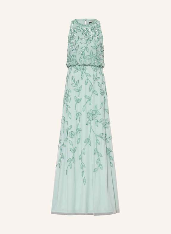 ADRIANNA PAPELL Sukienka wieczorowa wykończona cekinami i ozdobnymi perełkami TURKUSOWY