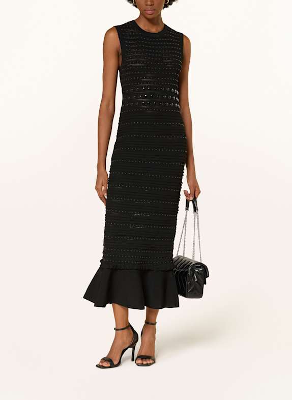 SANDRO Strickkleid mit Schmucksteinen SCHWARZ