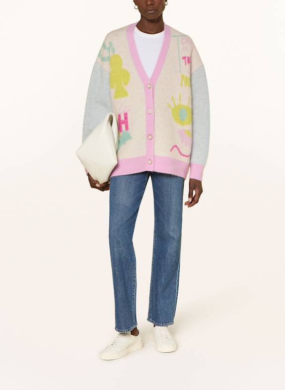 HERZEN'S ANGELEGENHEIT Cardigan en mohair CRÈME / ROSE FUCHSIA / VERT