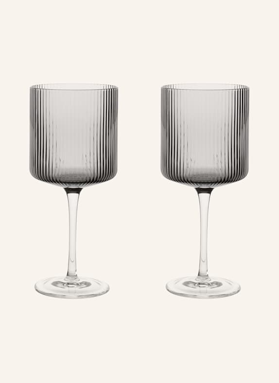 Ferm LIVING 2er-Set Weingläser RIPPLE DUNKELGRAU