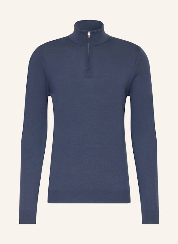 REISS Sweter typu troyer BLACKHALL z wełny merino GRANATOWY