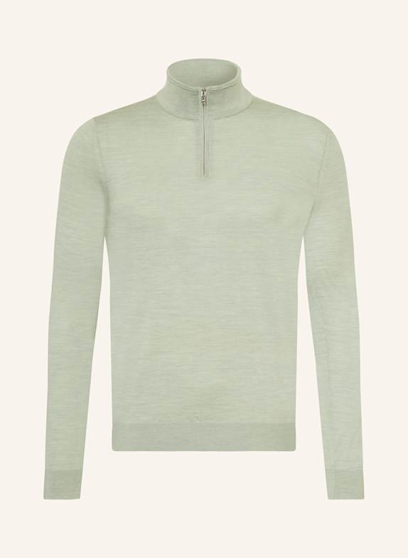 REISS Sweter typu troyer BLACKHALL z wełny merino MIĘTOWY