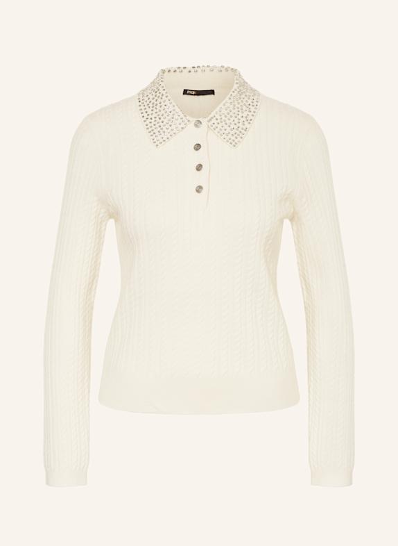 maje Strick-Poloshirt mit Schmucksteinen ECRU