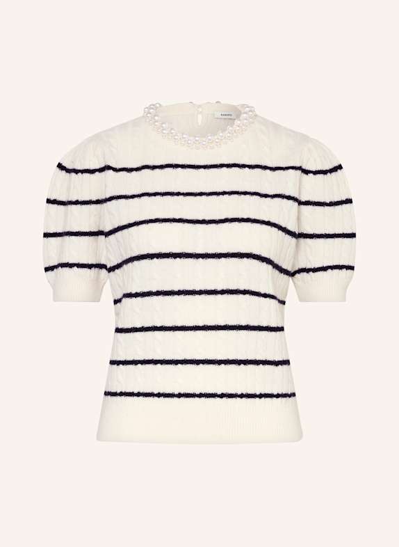 SANDRO Strickshirt mit Schmuckperlen ECRU / DUNKELBLAU