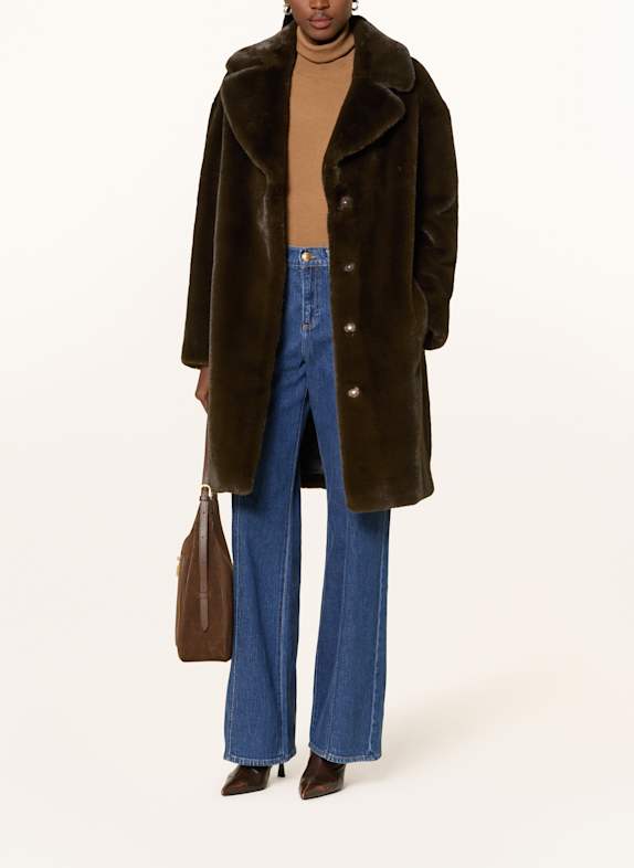 STAND STUDIO Kabát CAMILLE z umělé kožešiny TMAVĚ HNĚDÁ