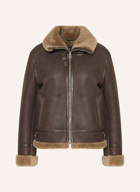 JOOP! Leather jacket with real fur BROWN