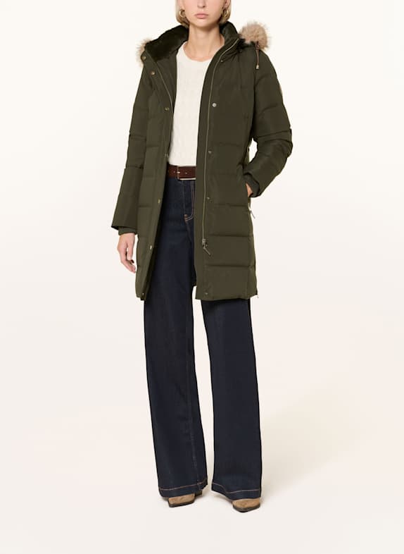 LAUREN RALPH LAUREN Steppmantel mit abnehmbarem Kragen und Kunstpelz DUNKELGRÜN