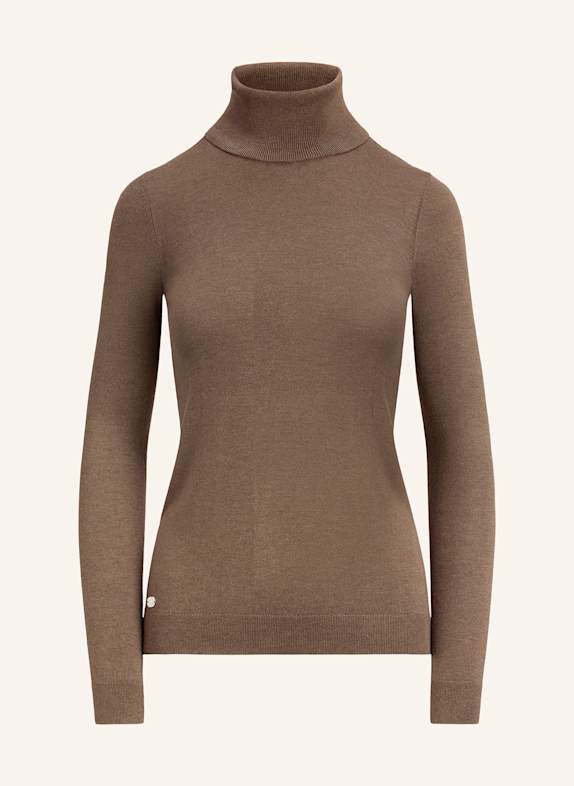 LAUREN RALPH LAUREN Svetr s rolákem s hedvábím HNĚDÁ