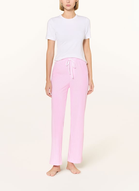 LAUREN RALPH LAUREN slaapbroek ROZE / WIT