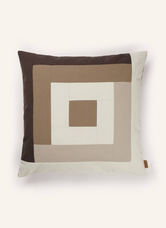 Ferm LIVING Dekokissenhülle BORDER PATCHWORK DUNKELBRAUN / TAUPE / CREME