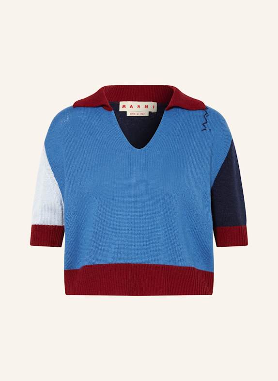 MARNI Dzianinowa koszulka z kaszmiru NIEBIESKI / CIEMNOCZERWONY / GRANATOWY