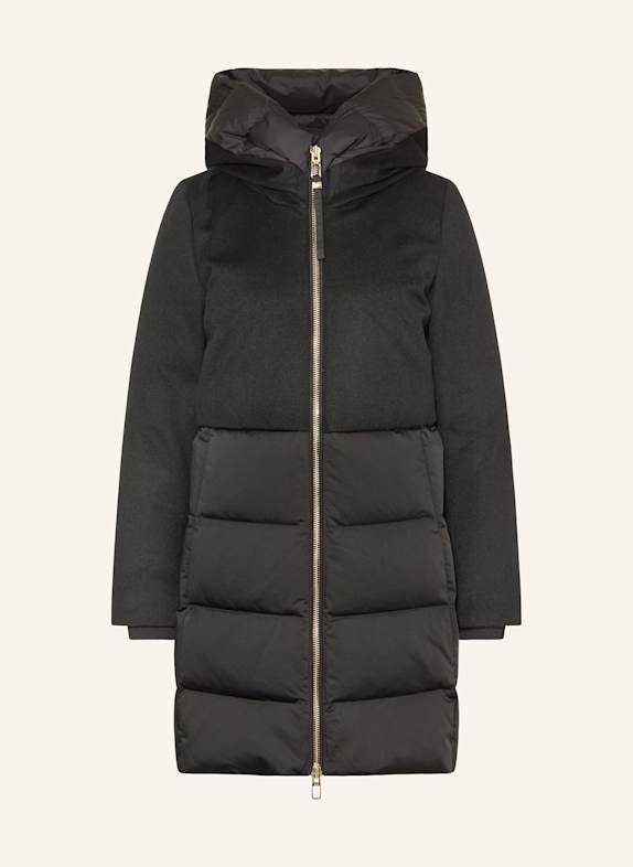 DUNO Daunenmantel BALLON X im Materialmix mit abnehmbarer Kapuze SCHWARZ