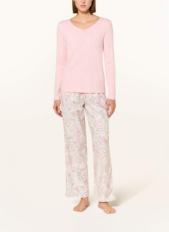 LAUREN RALPH LAUREN Schlafanzug ECRU / ROSA / HELLLILA