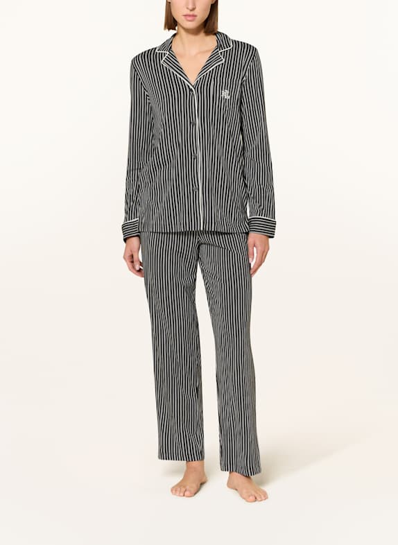LAUREN RALPH LAUREN Pyžamo ČERNÁ / BÍLÁ