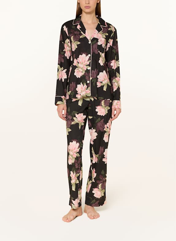 LAUREN RALPH LAUREN Pyžamo ČERNÁ / ZELENÁ / SVĚTLE ČERVENÁ