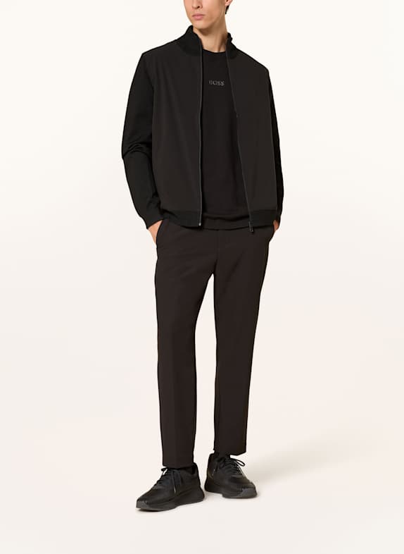 BOSS Strickjacke MOMENTUM im Materialmix mit Merinowolle SCHWARZ