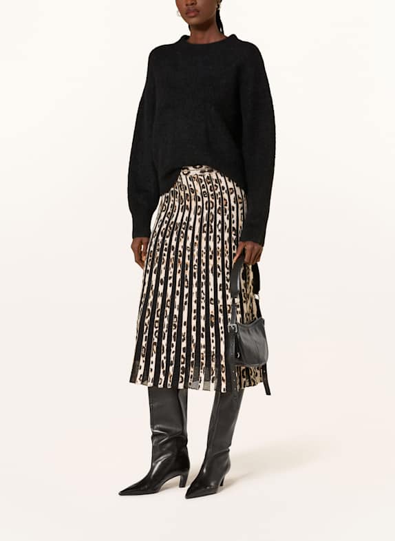 MARC CAIN Plisseerock DUNKELBRAUN / BEIGE / ECRU