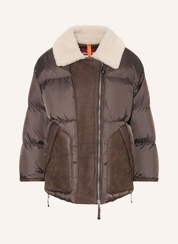PARAJUMPERS CHYNA down jacket in mixed materials DARK BROWN