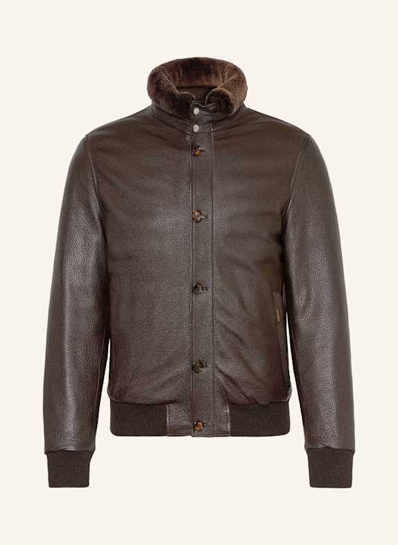 MOORER veste en cuir MARRON FONCÉ