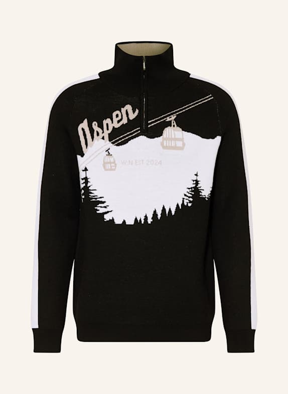 WE NORWEGIANS Troyer AFTERSKI aus Merinowolle SCHWARZ/ HELLGRAU/ HELLBRAUN