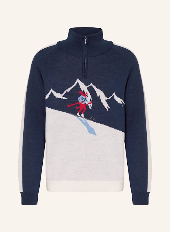 WE NORWEGIANS Troyer AFTERSKI aus Merinowolle DUNKELBLAU/ HELLGRAU/ ROT