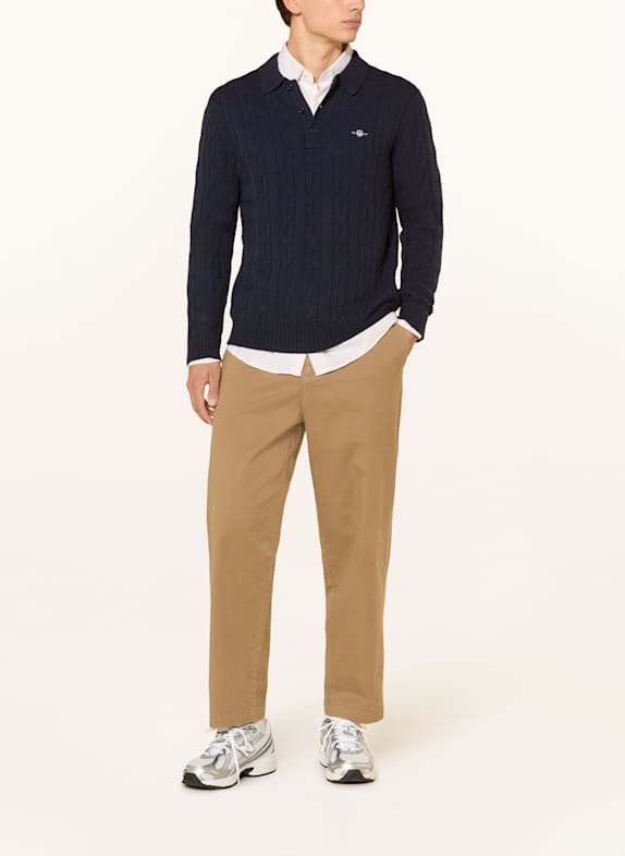 GANT Strikket polo-shirt MØRKEBLÅ