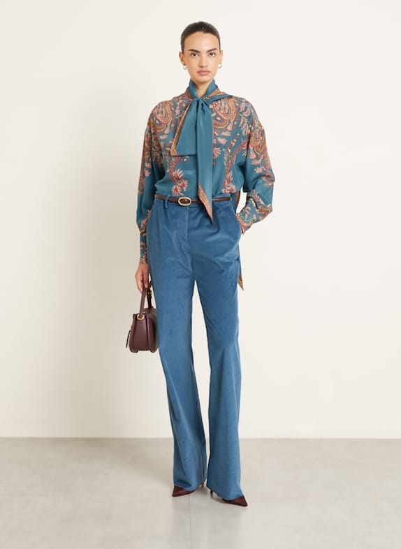 ETRO Seidenbluse mit Schluppe PETROL / DUNKELROT / ROSA
