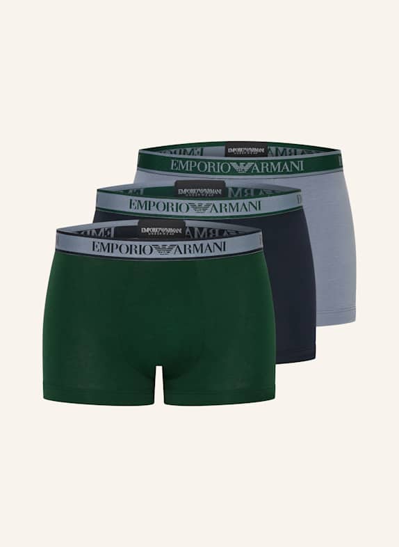 EMPORIO ARMANI 3er-Pack Boxershorts HELLGRAU / DUNKELBLAU / DUNKELGRÜN