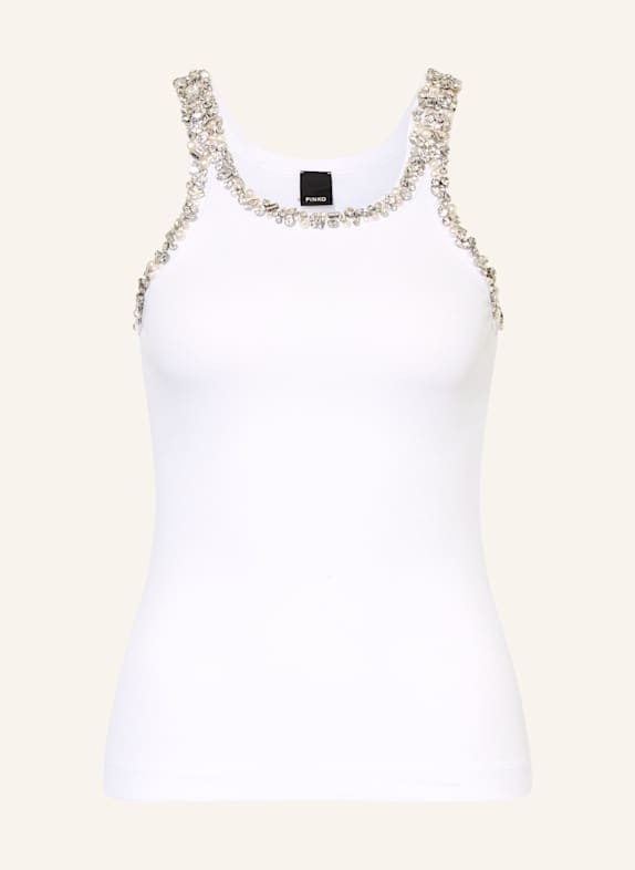 PINKO Tanktop mit Schmucksteinen WEISS