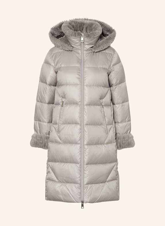 MILESTONE Steppmantel MSROCKY mit abnehmbarer Kapuze und Kunstfell HELLGRAU