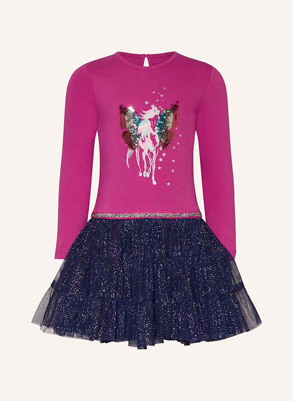 DANAMADE Kleid im Materialmix mit Pailletten PINK / DUNKELBLAU