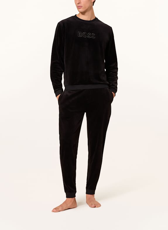BOSS Hanorac lounge VELOUR din catifea NEGRU