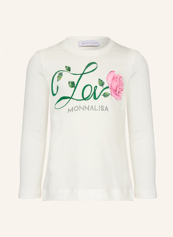 MONNALISA Longsleeve mit Schmucksteinen WEISS / GRÜN