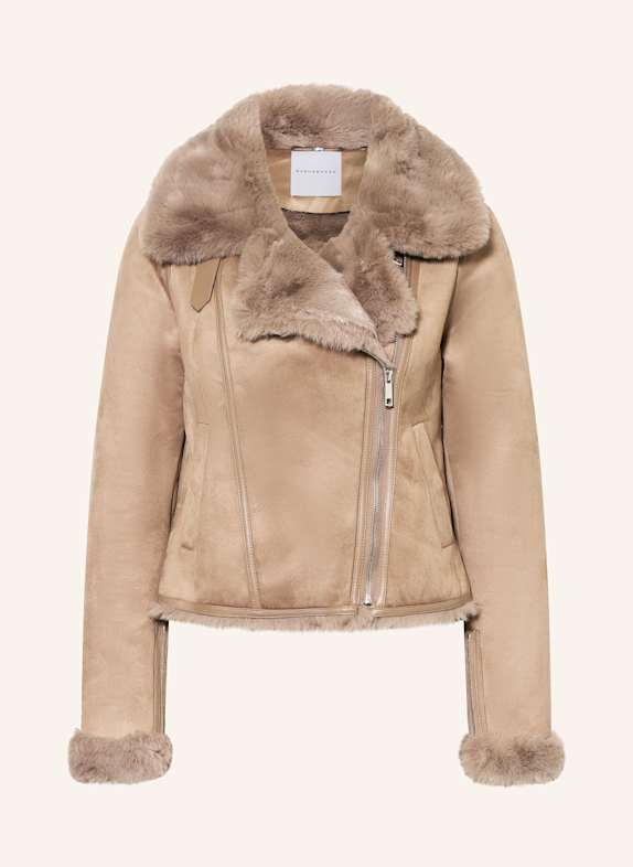 RINO & PELLE Lederjacke mit Kunstfell BEIGE