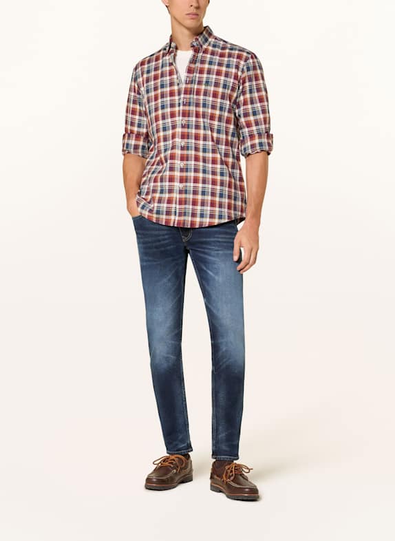 FYNCH-HATTON Overhemd Regular Fit DONKERROOD / BLAUW / WIT