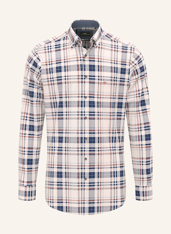 FYNCH-HATTON Flanellhemd Regular Fit WEISS / DUNKELBLAU / COGNAC