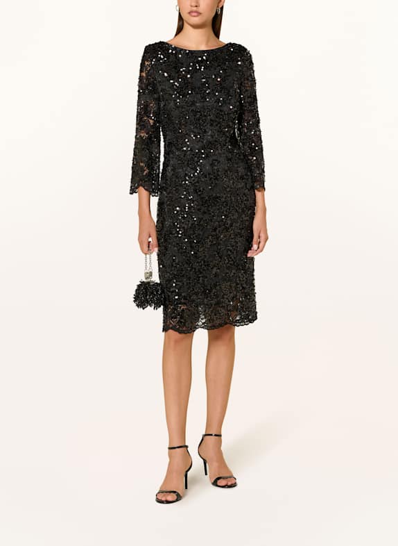 MARC CAIN Spitzenkleid mit 3/4-Arm und Pailletten SCHWARZ