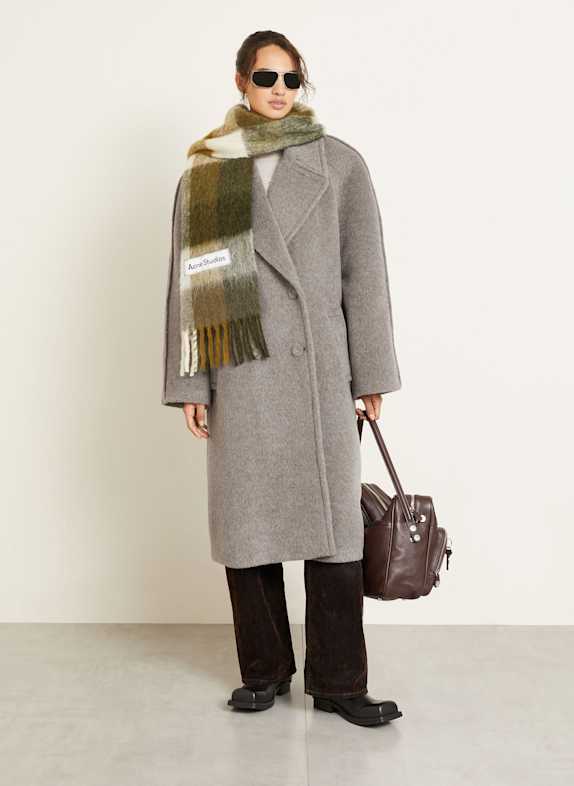 Acne Studios Caban kabát s alpakou ČERNOŠEDÁ