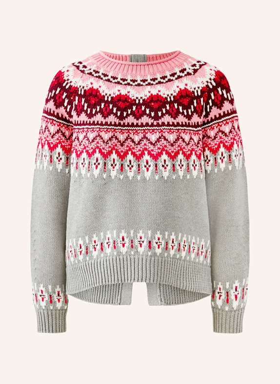 oui Strickjacke mit Pailletten und Schmucksteinen GRAU / ROSA / ROT