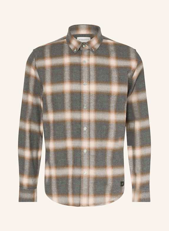 NOWADAYS Flanellhemd Comfort Fit DUNKELGRAU / HELLBRAUN / COGNAC