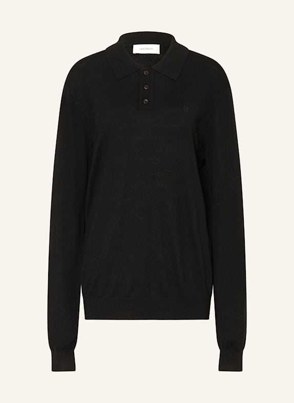 LES DEUX Strick-Poloshirt GREYSON aus Merinowolle SCHWARZ
