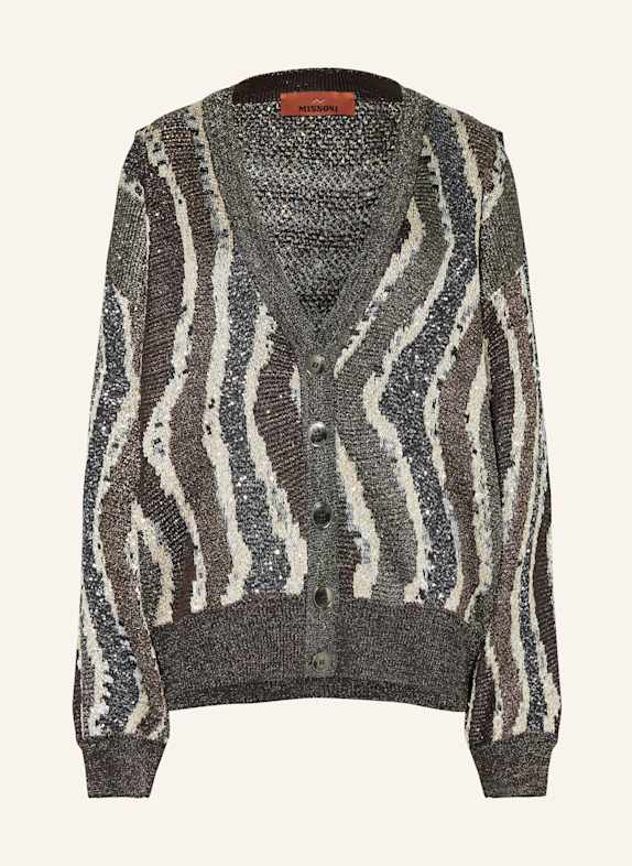 MISSONI Kardigan z cekinami i błyszczącą przędzą BRĄZOWY / KREMOWY / SREBRNY