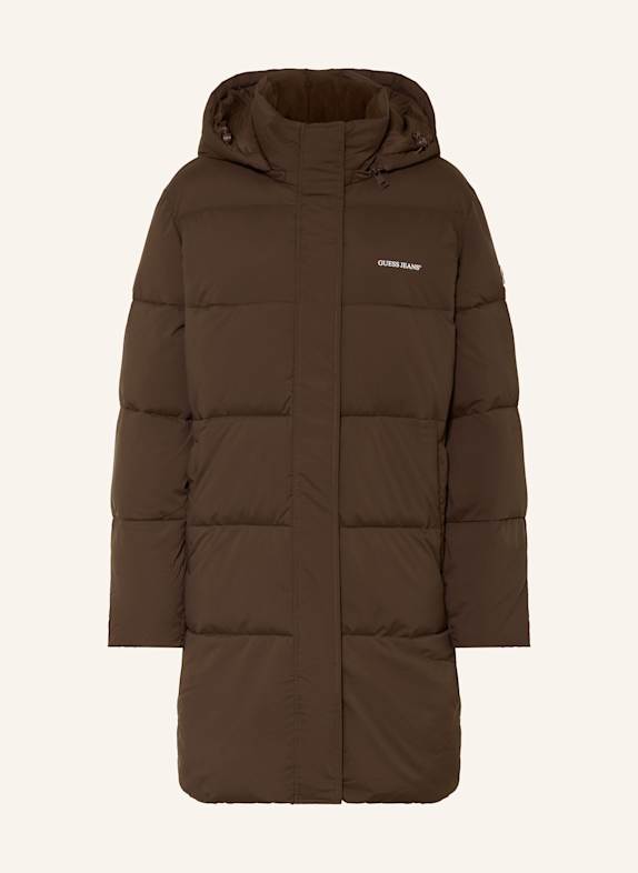 GUESS JEANS Steppmantel mit abnehmbarer Kapuze DUNKELBRAUN